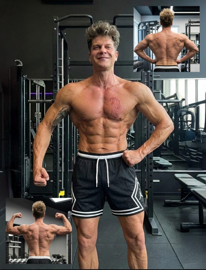 Riccardo Pisani, biohacker e personal trainer a Genova, atleta Men Physique IFBB, durante la trasformazione fisica in palestra