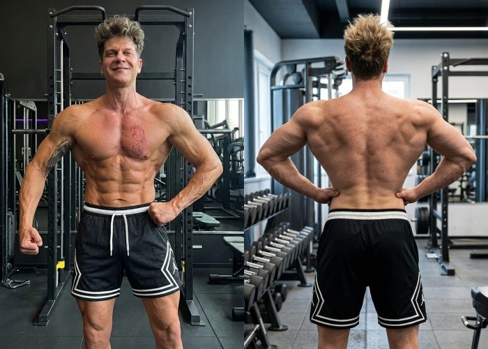 Riccardo Pisani, biohacker e personal trainer a Genova, atleta Men Physique IFBB, durante la trasformazione fisica in palestra