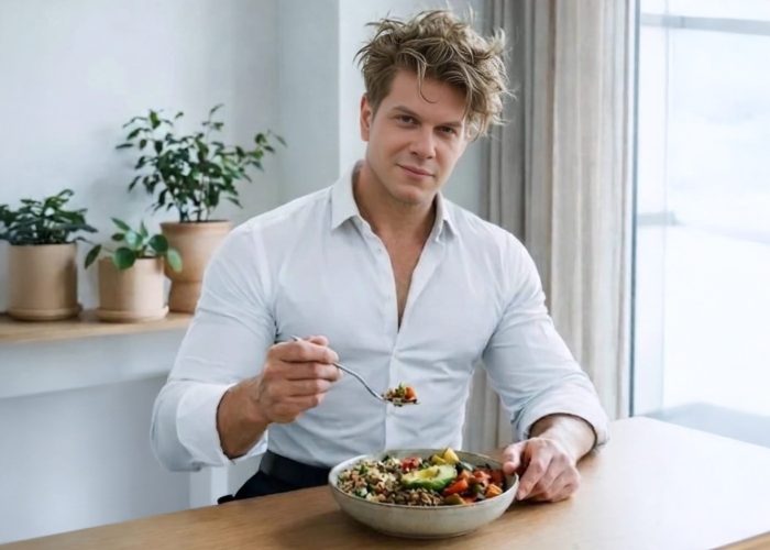 Riccardo Pisani, biohacker a Genova, mangia una bowl vegana